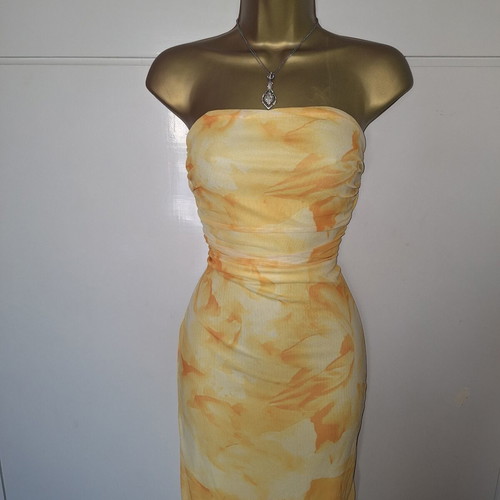 Shein yellow patterned stretchy bodycon summer dress size M