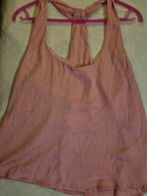 Satin blouse pink like new, cross back, slim fit, size Large/12