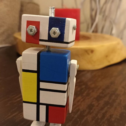 Robot handmade decoration inspired by Piet Mondrian, like new