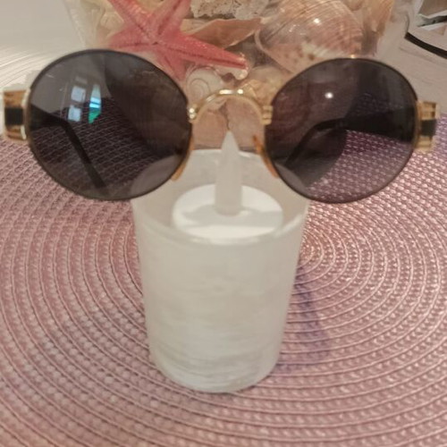Authentic vintage 90s round sunglasses, gold frame with black accents