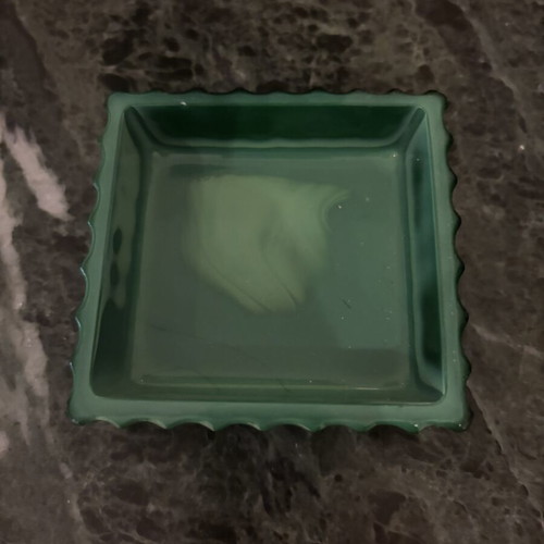 Art Deco Malachite Glass Jewelry Box with Embossed Water Nymph, Vintage
