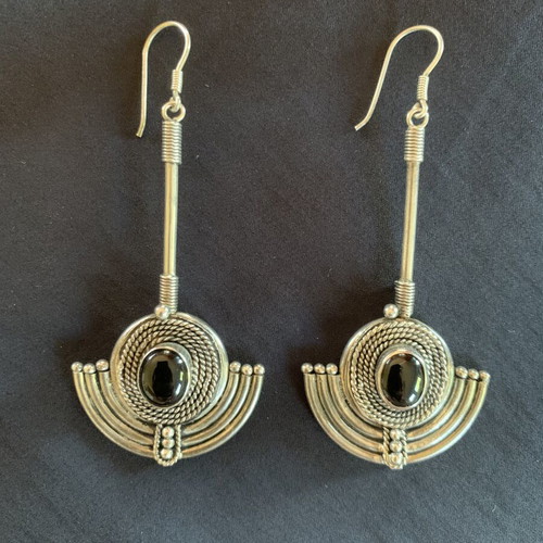 Silver earrings with black onyx new, handmade oval design