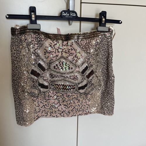 Mini skirt with sequins new, beige, size S