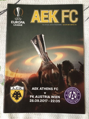 Πρόγραμμα αγώνα ΑΕΚ ΑΟΥΣΤΡΙΑ ΒΙΕΝΝΗΣ 2017/18 Europa league σαν καινούργιο