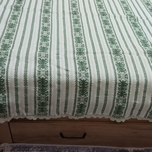 Loom blanket white cypress with crochet lace trim, new, 200x153