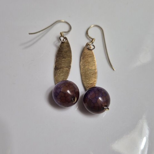 Silver 925 gold-plated earrings with purple dark water beads