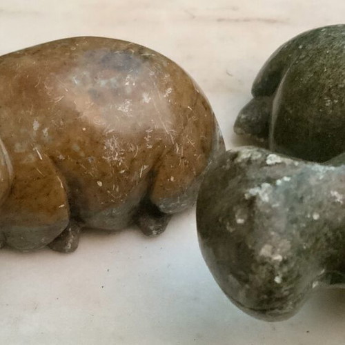 Handmade marble hippopotamus pair used, decorative collectibles