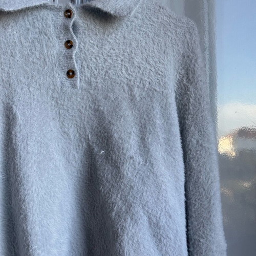 Bershka soft crop sweatshirt with collar blue used