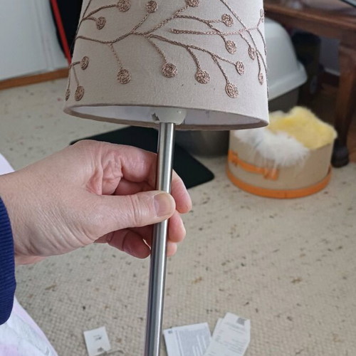 Ikea Table Lamp Like New With Beige Embroidered Shade And Wooden Base