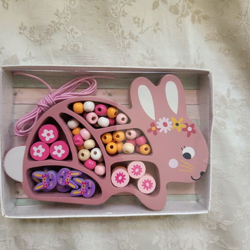 Wooden Bunny Craft Toy new with beads