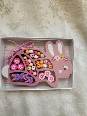 Wooden Bunny Craft Toy new with beads