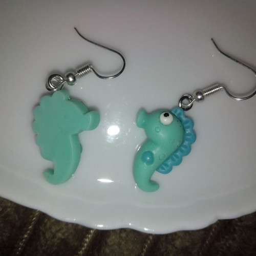 Seahorse earrings new, green and turquoise