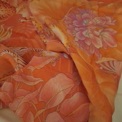 Salvatore Ferragamo silk scarf, apricot color, jungle design