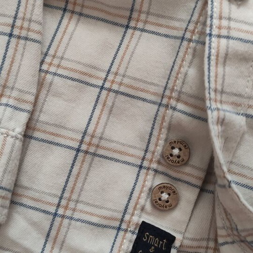 Mayoral set with beige pants and classic checkered shirt like new