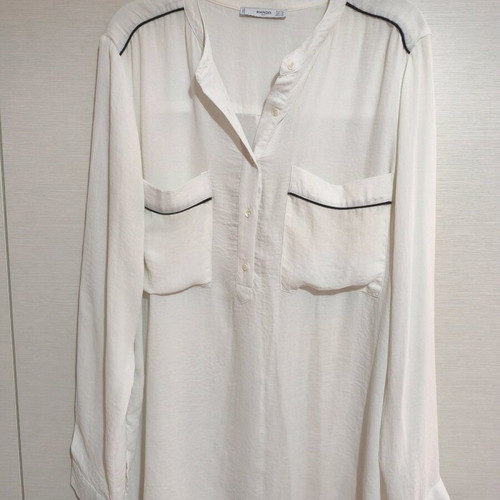 Mango white shirt XL used with black checkered pockets
