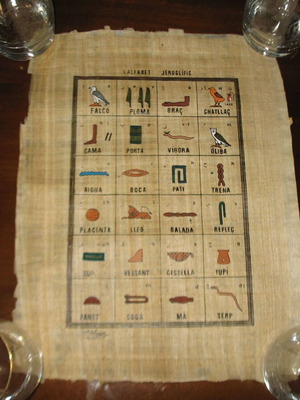 Authentic Egyptian papyrus like new with hieroglyphic alphabet