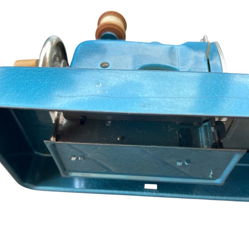 Casige miniature sewing machine used, vintage blue hammered