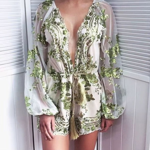 Sequin jumpsuit size M like new, beige and green