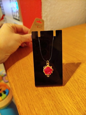 Handmade necklace new with large red rose