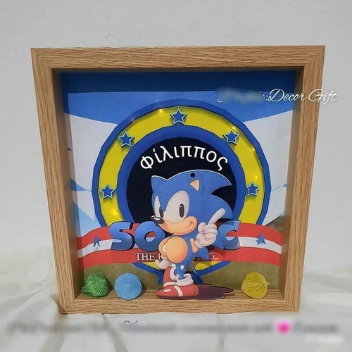 Handmade Sonic decorative frame new with lights and wooden figure