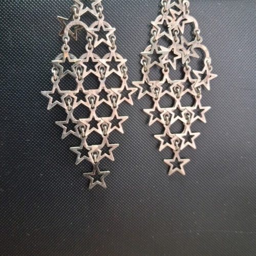 Earrings star detail gray silver 7cm like new