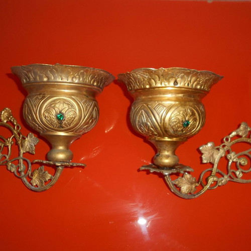 Large church oil lamps used, set of 2 with exquisite decoration
