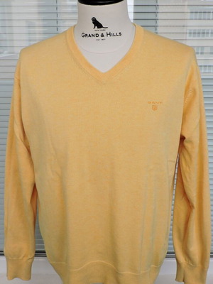 Gant men's yellow cotton V-neck jumper size large like new