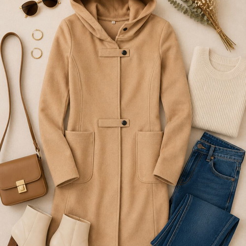 Caramel color coat with hood