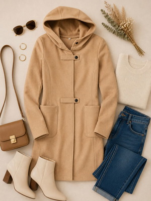 Caramel color coat with hood