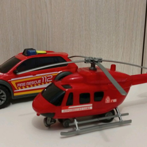 Dickie Toys Fire Rescue Helicopter and Vehicle used, set