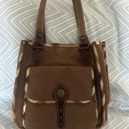 Burberry brown shoulder bag like new with check details