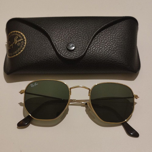 Ray-Ban Hexagonal Flat Lenses Sunglasses like new, gold frame green lenses