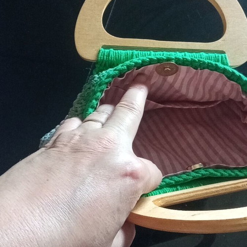 Handmade Crochet Bag with Degradé Colors and Wooden Handles, New