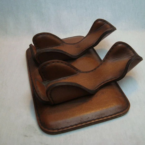 Vintage pipe stand for two tobacco pipes used, genuine leather