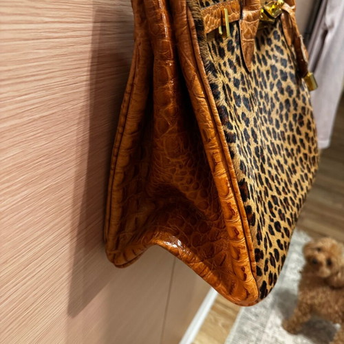 Leather large handbag new with camel animal print