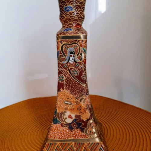 Satsuma hand painted candlestick vintage, like new, ceramic