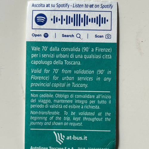 Autolinee Toscane Urbano Capoluogo Bus Tram Ticket used 2025 Italy Tuscany