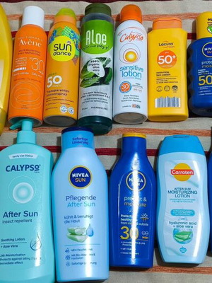 Sunscreens used, pack of 12 nearly half full