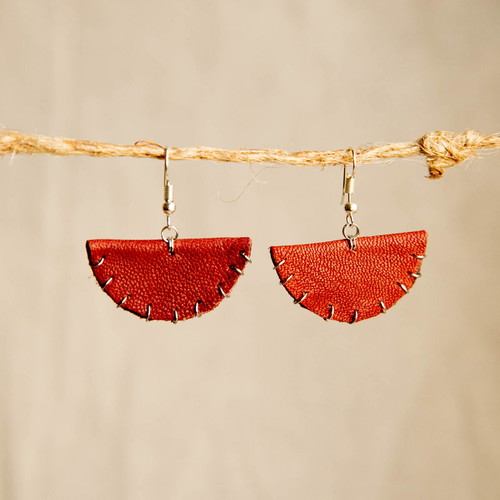 Handmade leather earrings red, new