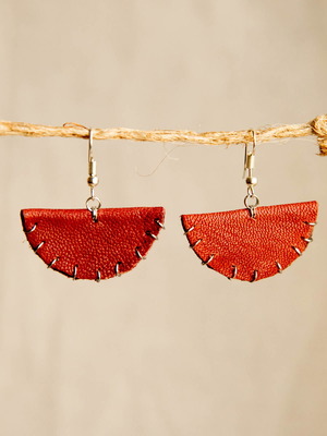 Handmade leather earrings red, new