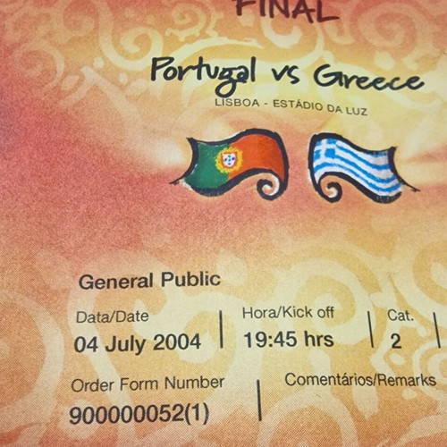 Euro 2004 Final Ticket authentic, like new