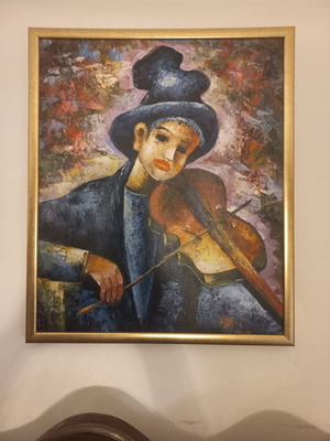 Oil painting on canvas "The Boy with the Violin" like new, 66x55 cm