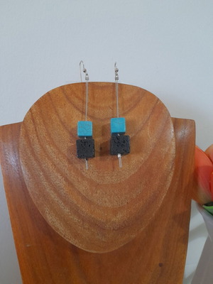 Handmade earrings like new with steel, lava stones and turquoise