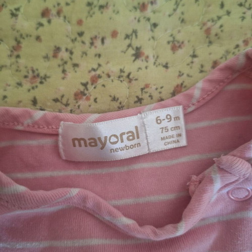 Mayoral baby romper 6-9 months pink with white stripes and bears