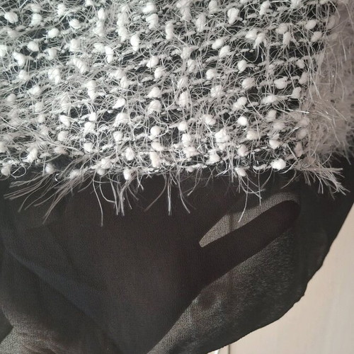 Fuzzy women's sweater new, white-black with transparent fabric
