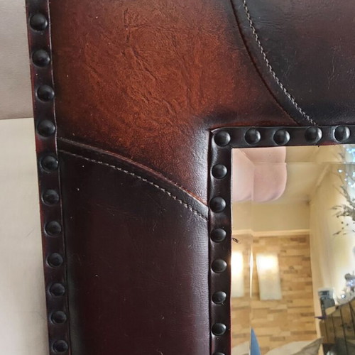 Antique Bijou Mirror with Leather Frame like new