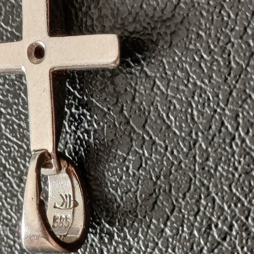 Vintage Baptism Cross 14K White Gold with Natural Diamond like new
