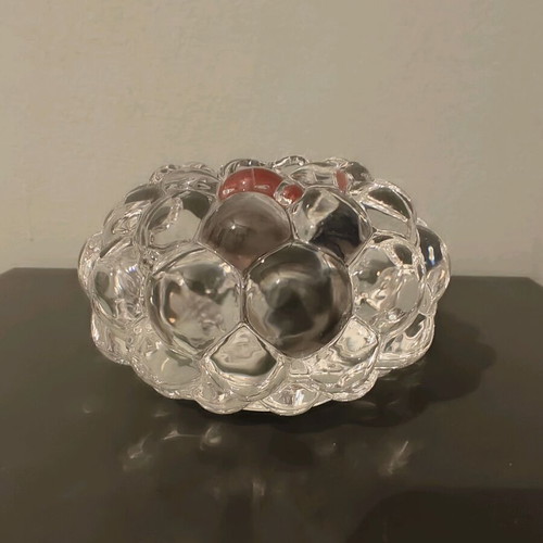 Orrefors Raspberry crystal bowl and candleholder like new