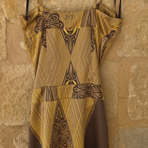 Silvian Heach Printed Satin Slip Dress new, colorful geometric print