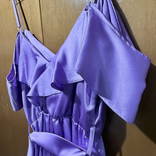 Satin-type lilac dress wrap style like new with belt